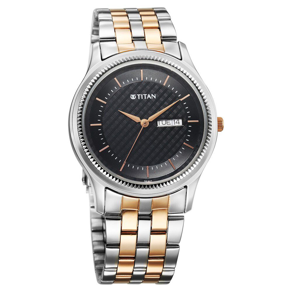 Buy Online Titan Karishma Quartz Analog with Day and Date Blue Dial Stainless Steel Strap Watch For Men 1824km02 Titan