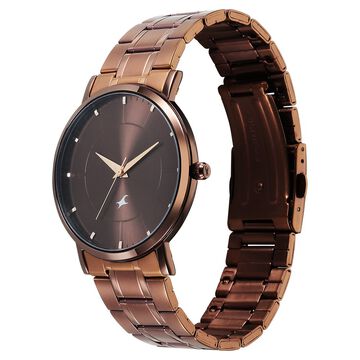 Fastrack Stunners X Quartz Analog Brown Dial Stainless Steel Strap Watch For Guys