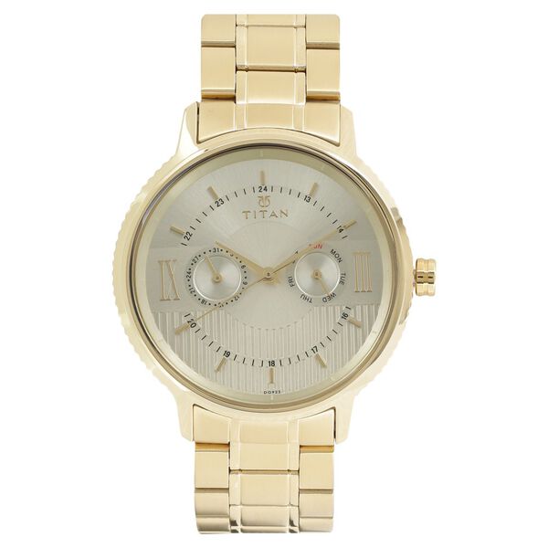 Titan Regalia Baron Champagne Dial Analog with Day and Date Stainless Steel Strap watch for Men - image number 0