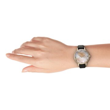 Titan Raga Showstopper Quartz Analog Mother Of Pearl Round Dial Black Leather Strap Watch For Women