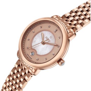 Xylys Quartz Analog Pink Dial Rose Gold Stainless Steel Strap Watch For Women