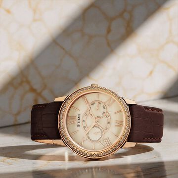 Titan Royale Quartz Multifunction Marble Dial Leather Strap Watch for Men