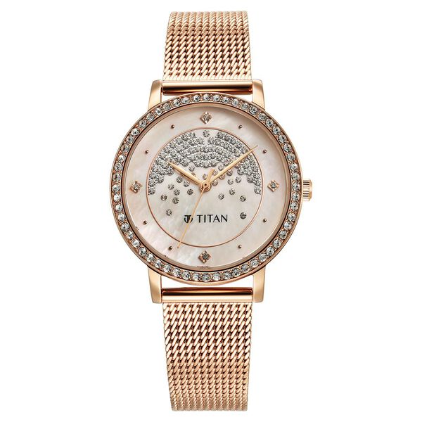 Titan Purple Style Up Quartz Analog Pink Dial Stainless Steel Strap Watch for Women - image number 0