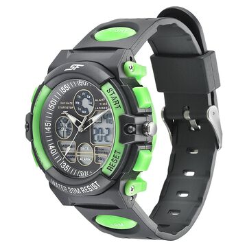 SF Quartz Analog Digital Black Dial PU Strap Watch for Men
