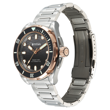Titan Zero Hour Diver's 300m Automatic Analog with Black Dial Silver Stainless Steel & Black FKM Strap Watch for Men