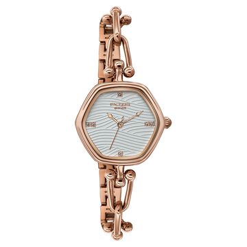 Poze Poze Quartz Analog White Dial Rose Gold Metal Strap Watch For Women