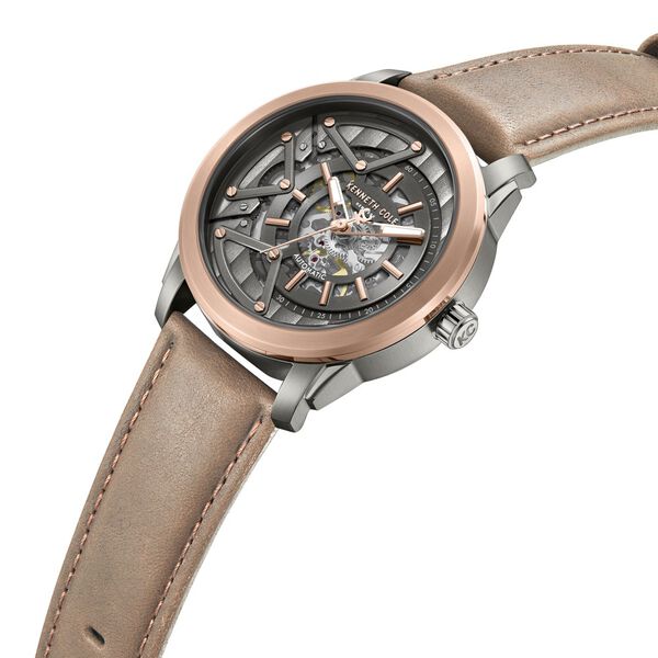 Kenneth Cole Automatic Grey Dial Brown Colour Leather Strap Watch For Men - image number 3