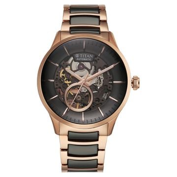 Titan Ceramic Fusion Automatic Black Dial Rose Gold Dual-Toned Stainless Steel Bracelet Watch for Men