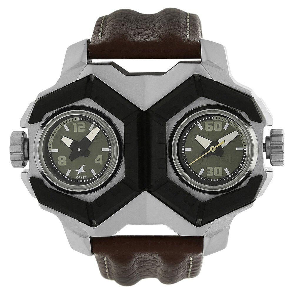 Buy Online Fastrack Quartz Analog Green Dial Leather Strap Watch
