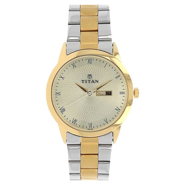 Titan Quartz Analog with Day and Date Champagne Dial Stainless Steel Strap Watch for Men - image number 0