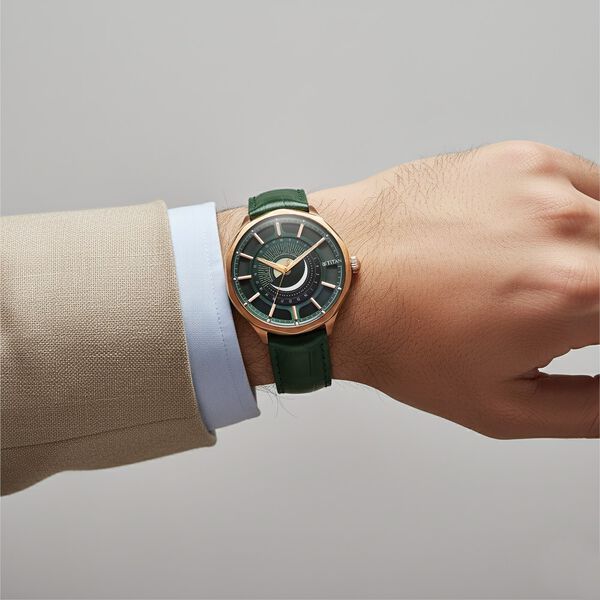 Titan Stellar Analog with Sun Moon Phase and Green Dial Green Leather Strap Watch for Men - image number 7