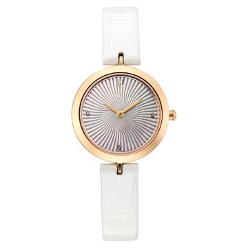 Titan Nebula Lotus 18 KT Gold Quartz Analog Mother Of Pearl Dial White Leather Strap Watch For Women