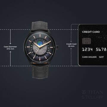 Titan Stellar Analog with Earth Disc and Gray Dial Gray Leather Strap Watch for Men
