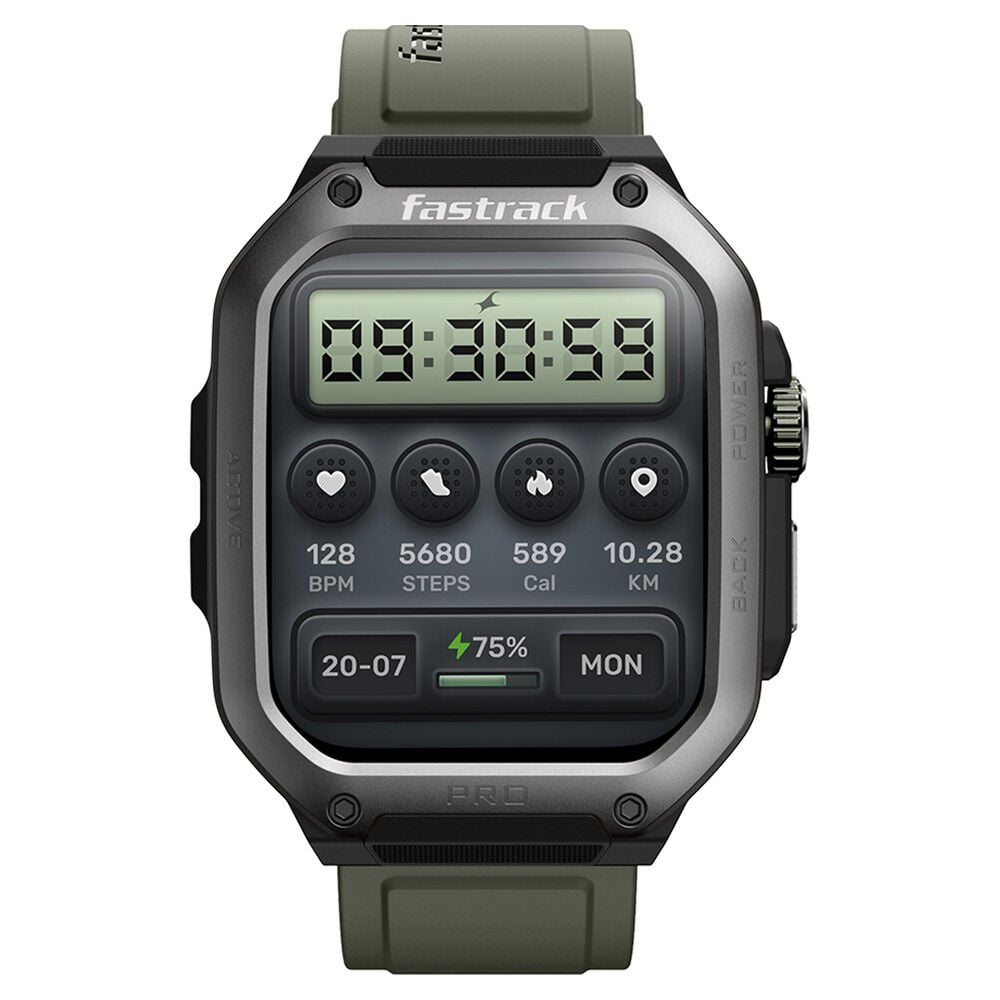 Fastrack Active Pro with 4.69 cm AMOLED Display and AOD, Functional Crown, BT Calling Rugged Smartwatch with Green Strap-picture-23