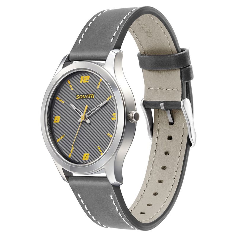 Sonata RPM Quartz Analog Grey Dial Leather Strap Watch for Men - image number 2
