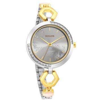 Sonata Utsav Grey Dial Two Toned Bi Metal Strap Watch for Women
