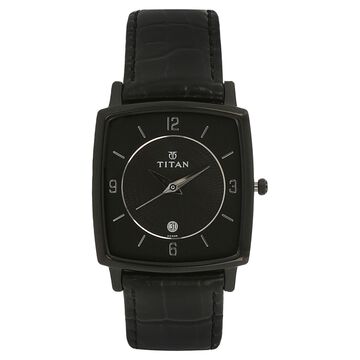 Titan Quartz Analog with Date Black Dial Leather Strap Watch for Men