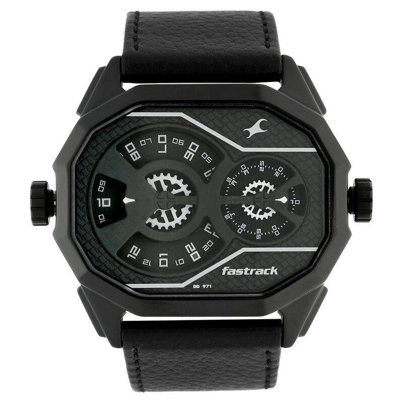 Fastrack Quartz Analog Black Dial Leather Strap Watch for Guys