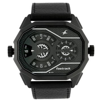 Fastrack Quartz Analog Black Dial Leather Strap Watch for Guys