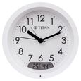 Titan Alarm Clock - Analog Round Table Clock With Digital Lcd Screen For Temperature Humidity, White Dial And Case - image number 1