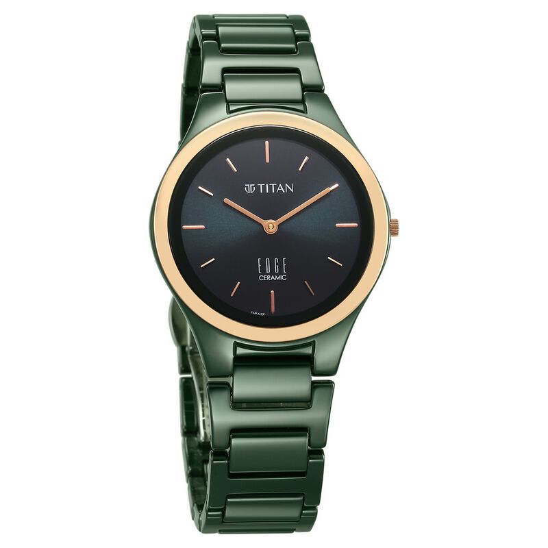 Titan Edge Bicolour Quartz Analog Green Dial Green Ceramic Strap Watch For Women