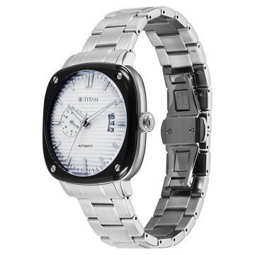 Titan Vintage Concealed Automatic Analog with White Dial Silver Stainless Steel Strap Watch for Men
