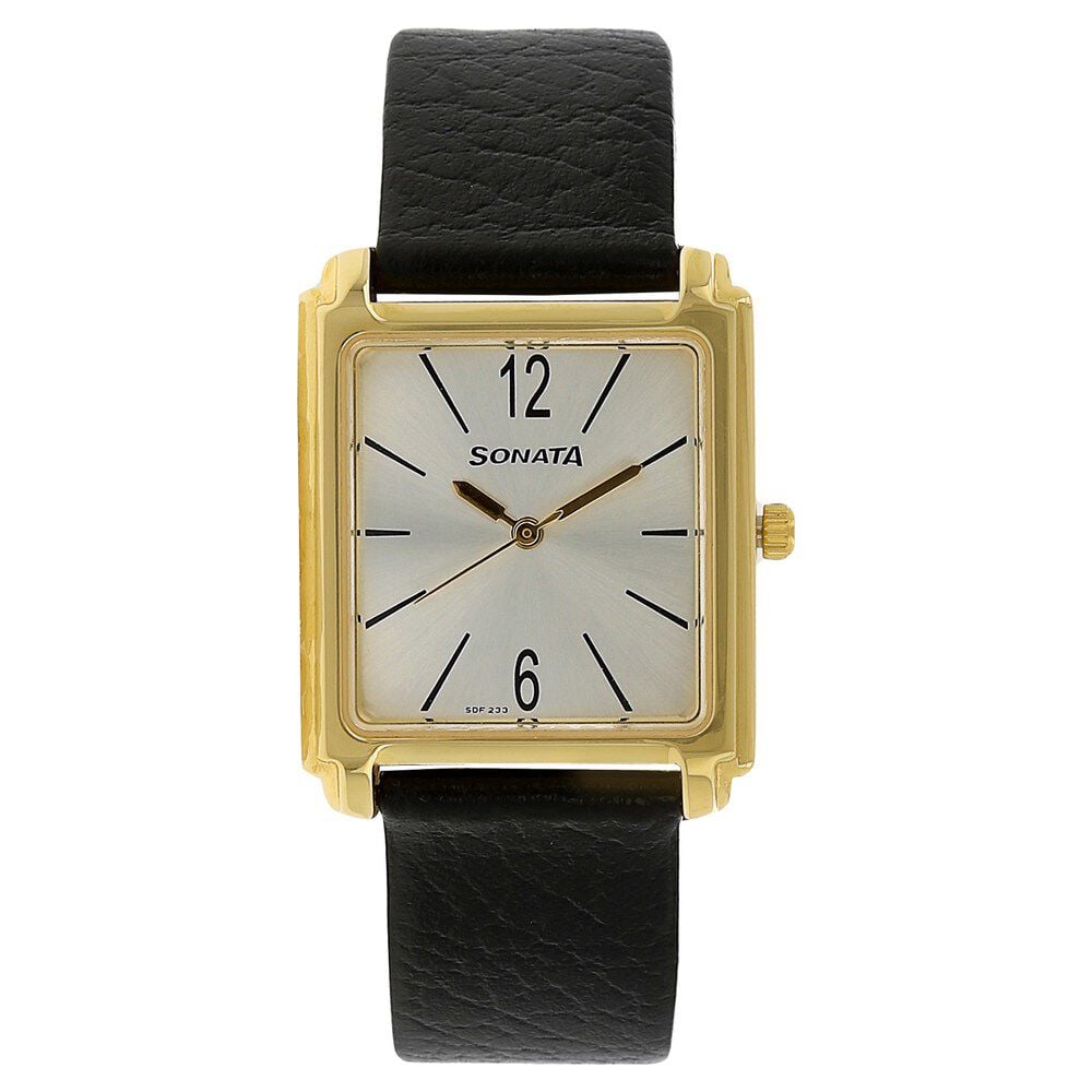 Buy Online Sonata Quartz Analog Silver Dial Leather Strap Watch for Men nk7053yl07 Titan