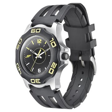SF Quartz Analog Black Dial PU Strap Watch for Men