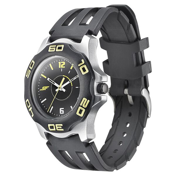 SF Quartz Analog Black Dial PU Strap Watch for Men - image number 1