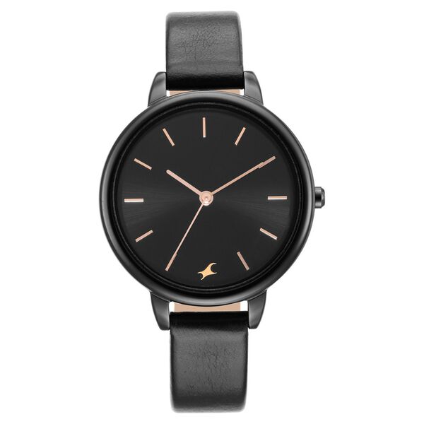 Fastrack Glitch Quartz Analog Black Dial Leather Strap Watch for Girls - image number 1