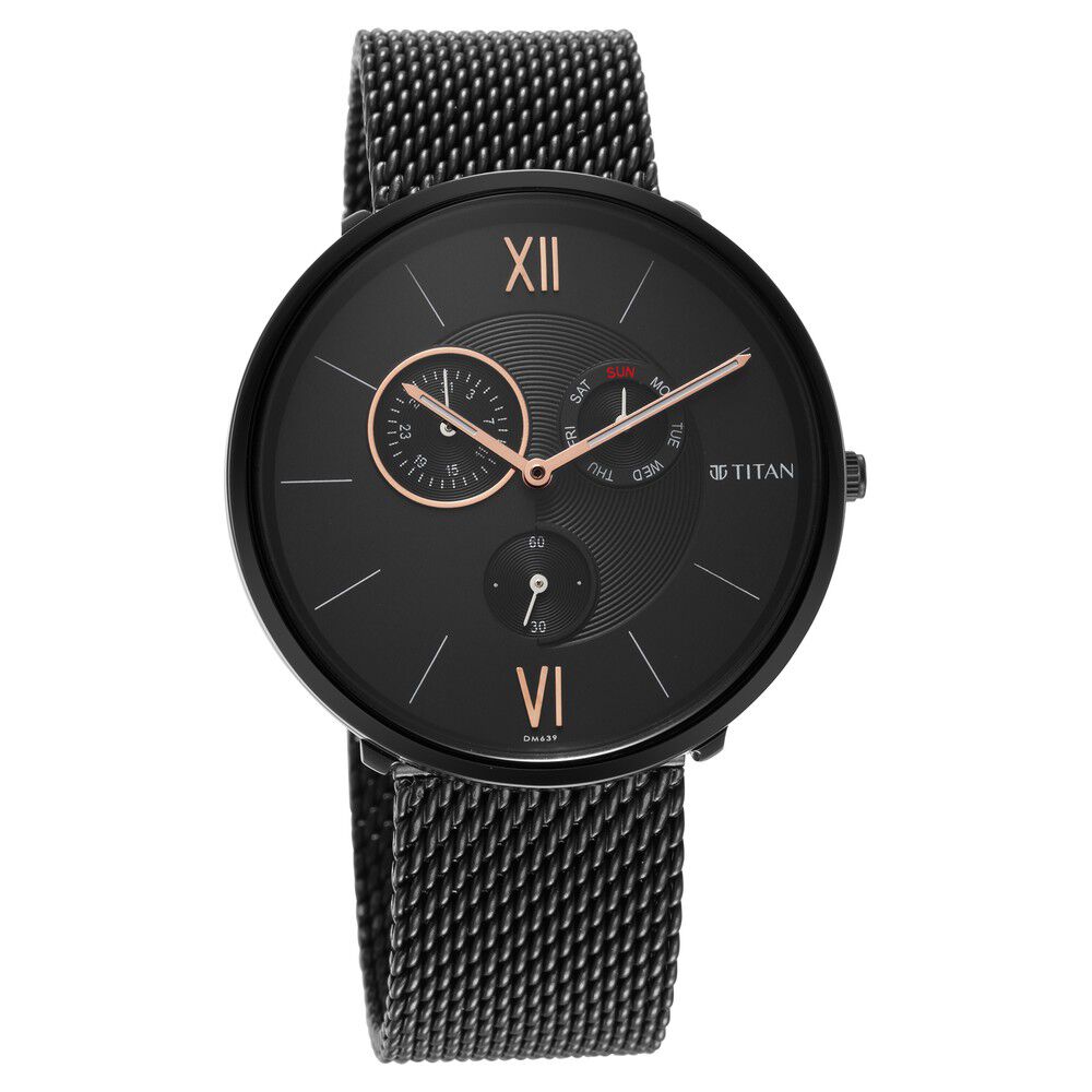 Titan watch black leather discount belt