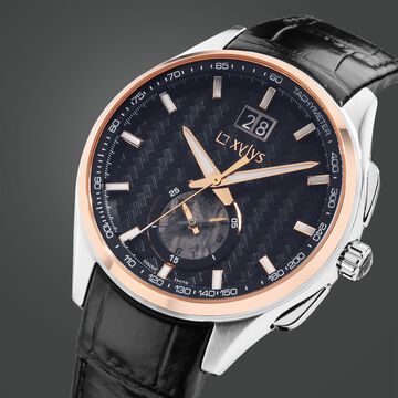 Xylys Swiss Chronograph Black Leather Strap and Dial Watch For Men