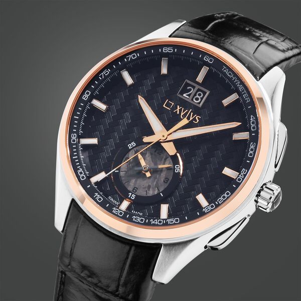 Xylys Swiss Chronograph Black Leather Strap and Dial Watch For Men - image number 0