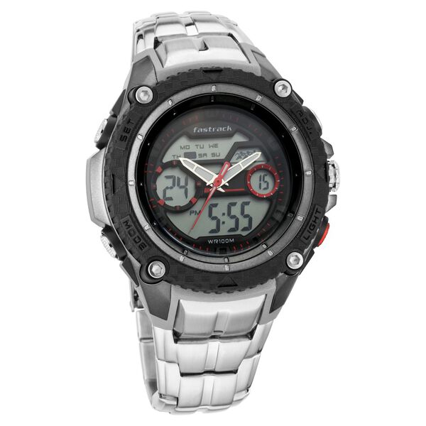 Fastrack Deux Machina Quartz Analog Digital Red Dial Stainless Steel Strap Watch for Guys - image number 0