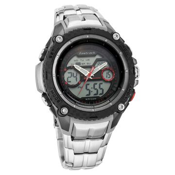 Fastrack Deux Machina Quartz Analog Digital Red Dial Stainless Steel Strap Watch for Guys