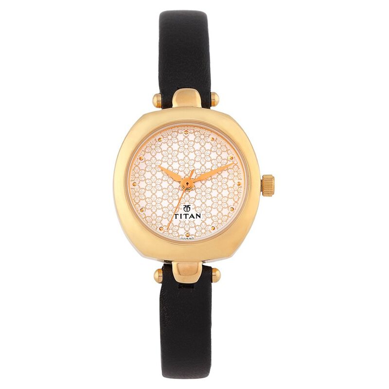 Titan Quartz Analog Silver Dial Leather Strap Watch for Women
