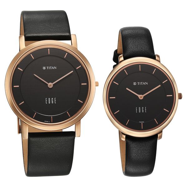 Titan Edge Pair Black Dial Analog Leather Strap watch for Couple - image number 1
