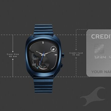 Fastrack UFO Quartz Multifunction Black Dial Blue Stainless Steel Strap Watch For Guys