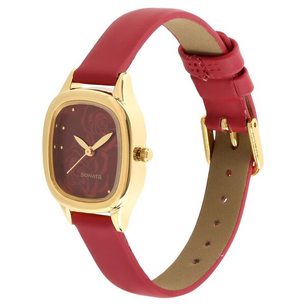 Sonata Quartz Analog Red Dial Leather Strap Watch for Women - image number 1