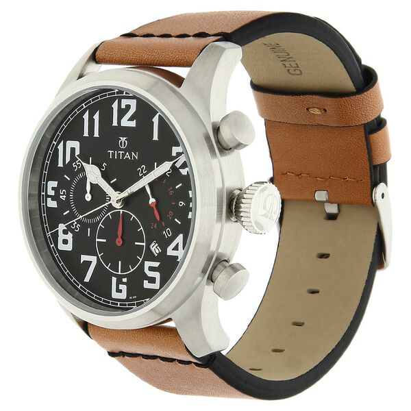 Titan Chronograph Black Dial Quartz Leather Strap watch for Men - image number 1
