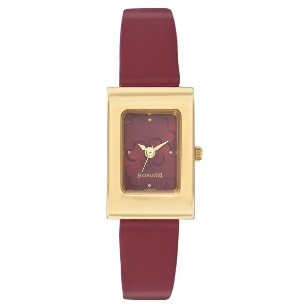 Sonata Quartz Analog Maroon Dial Leather Strap Watch for Women - image number 0