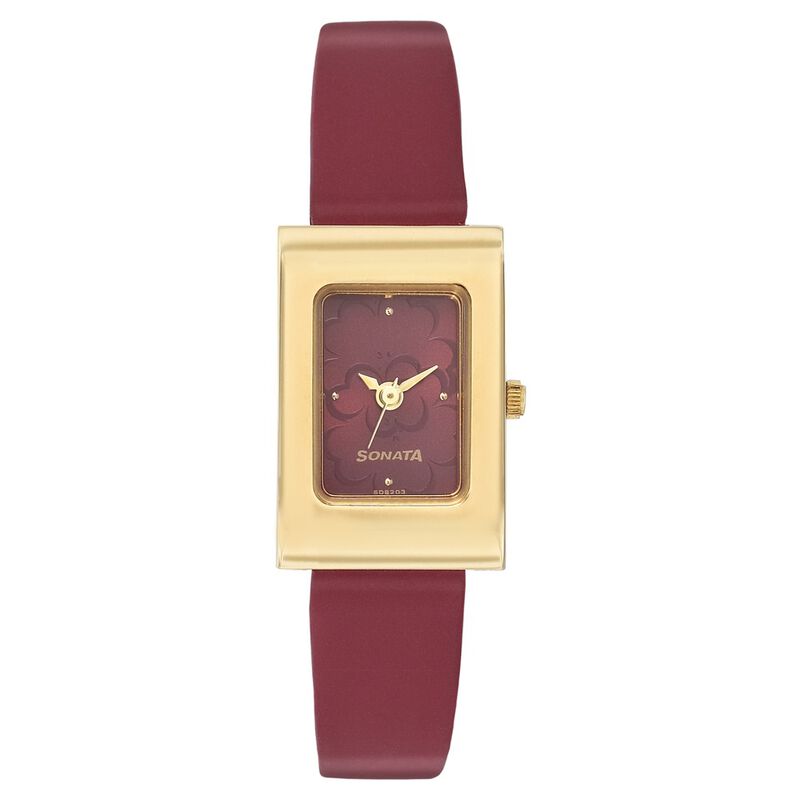 Sonata Quartz Analog Maroon Dial Leather Strap Watch for Women