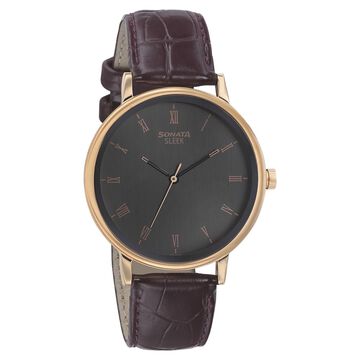 Sonata Quartz Analog Anthracite Dial Leather Strap Watch for Men