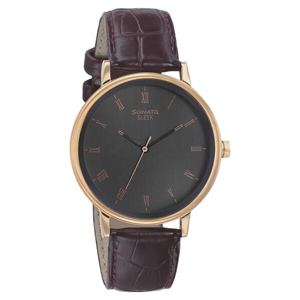 Sonata Quartz Analog Anthracite Dial Leather Strap Watch for Men - image number 0