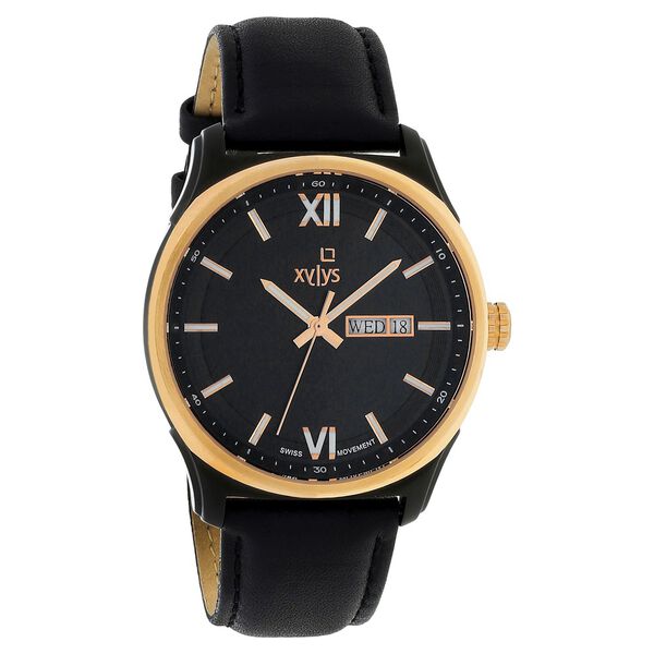 Xylys Swiss Analog with Day Date Black Leather Strap Black Dial Watch For Men - image number 1