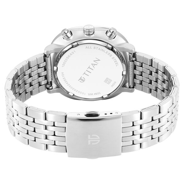 Titan Timeless Treasures Quartz Analog Dual Time Black Dial With Silver Color Stainless Steel Strap Watch For Men - image number 4