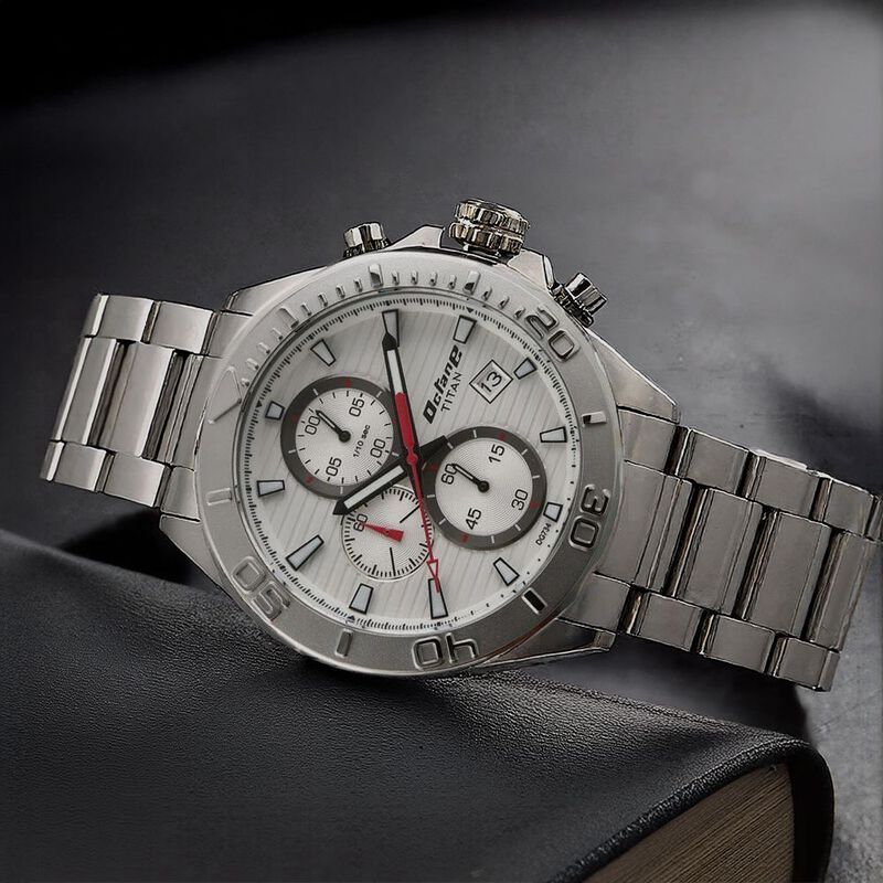 Titan Quartz Chronograph Silver Dial Stainless Steel Strap Watch for Men