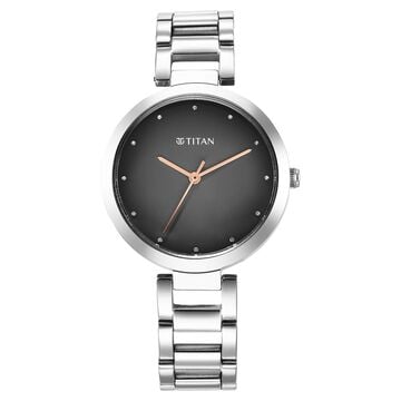 Titan Workwear Quartz Analog Black Dial Silver Stainless Steel Strap Watch for Women