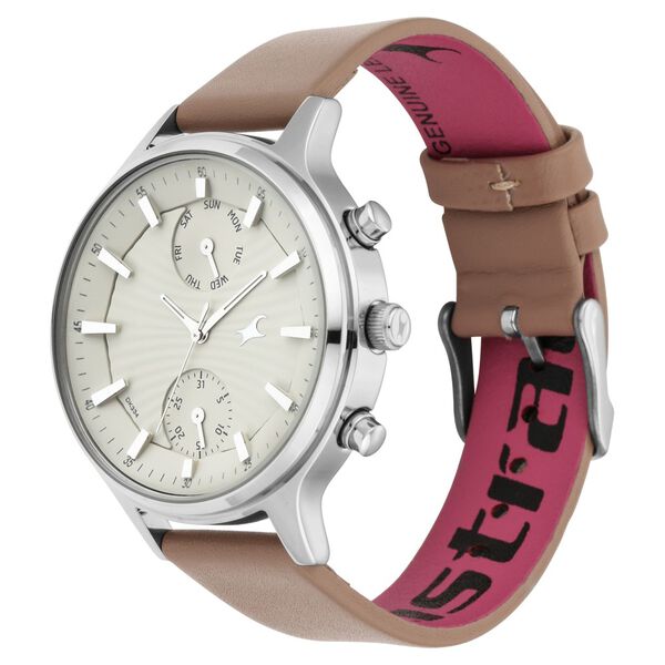 Fastrack Ruffles Quartz Multifunction Beige Dial Leather Strap Watch for Girls - image number 3
