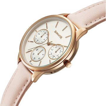 Sonata Eternia Quartz Multifunction Silver Dial Leather Strap Watch For Women